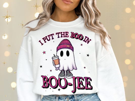 I Put The Boo In Boo-Jee Coffee In Pink And Black Text Halloween DTF Transfer - KPI2288