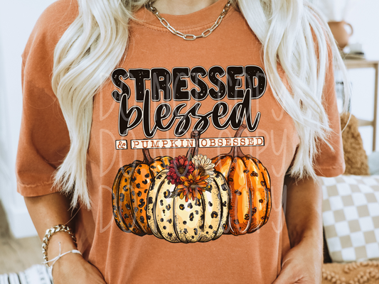 Stressed Blessed And Pumkin Obsessed Fall DTF Transfers - TED1780